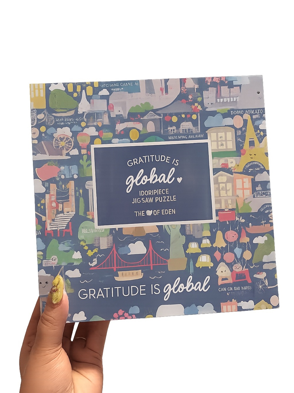 'Gratitude Is Global' Blue Jigsaw Puzzle